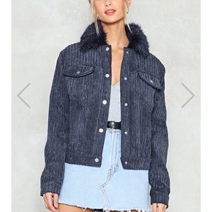 Navy blue fur collar jacket